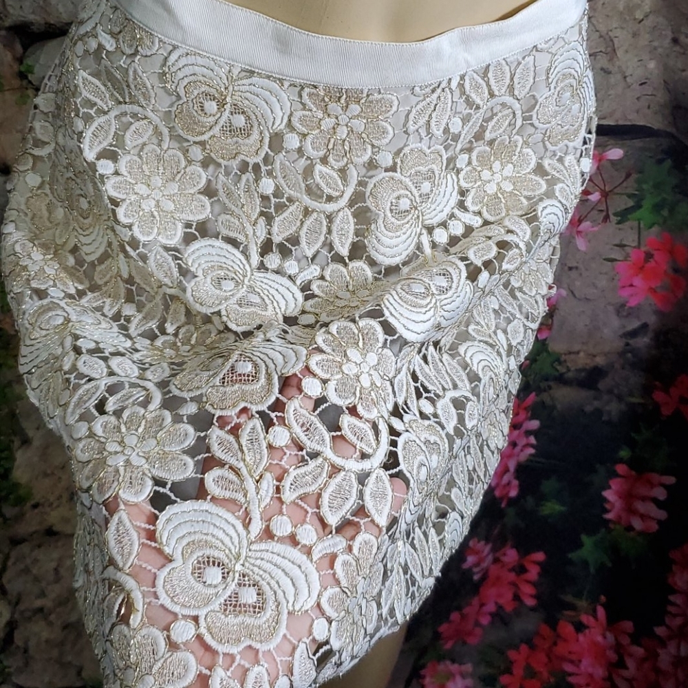 Club Monaco Lace Skirt cream Gold Size 8 - Picture 3 of 7